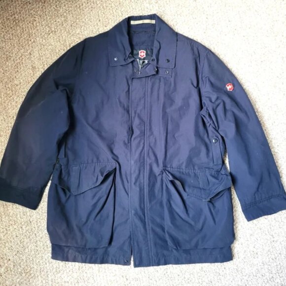 Victorinox Men's Swill Army Type Navy Parka Rain Jacket Size L